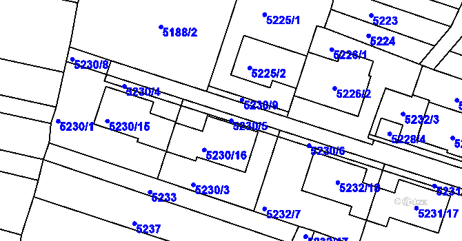 Parcela st. 5230/5 v KÚ Líšeň, Katastrální mapa