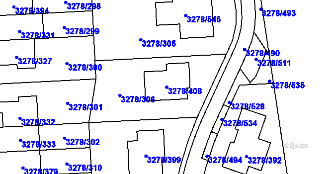 Parcela st. 3278/408 v KÚ Líšeň, Katastrální mapa