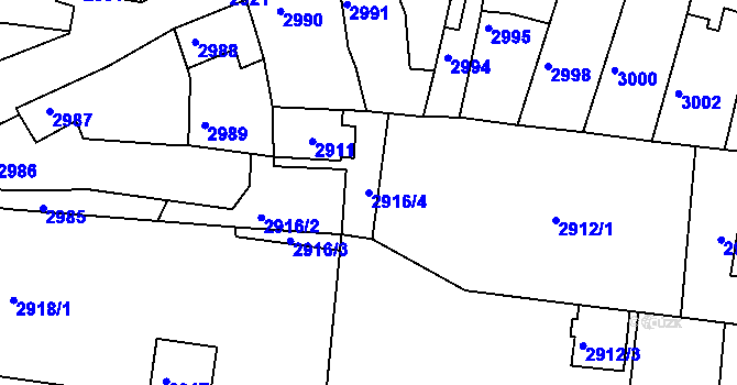 Parcela st. 2916/4 v KÚ Líšeň, Katastrální mapa