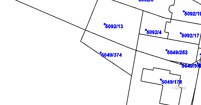 Parcela st. 5049/374 v KÚ Líšeň, Katastrální mapa