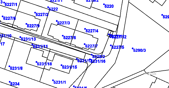 Parcela st. 5227/7 v KÚ Líšeň, Katastrální mapa