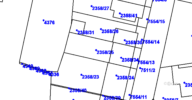 Parcela st. 2358/25 v KÚ Líšeň, Katastrální mapa