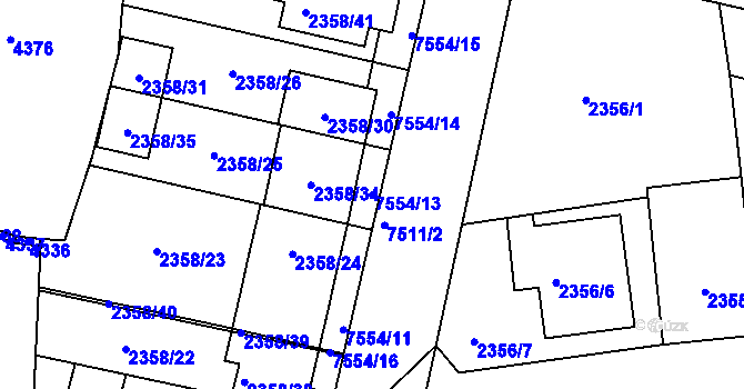 Parcela st. 7554/13 v KÚ Líšeň, Katastrální mapa