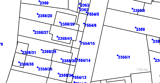 Parcela st. 7554/15 v KÚ Líšeň, Katastrální mapa