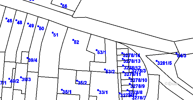 Parcela st. 53/1 v KÚ Líšeň, Katastrální mapa