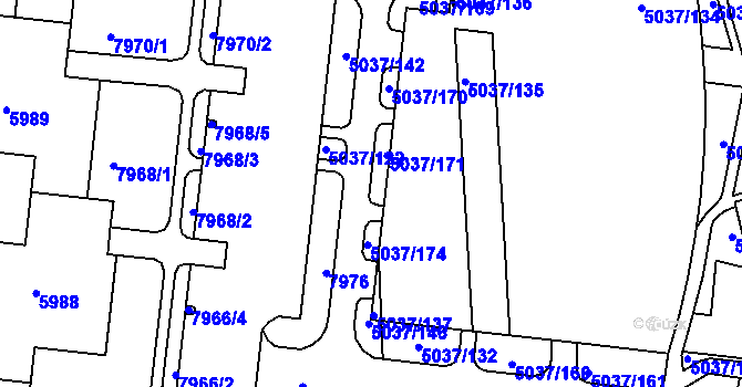 Parcela st. 5037/172 v KÚ Líšeň, Katastrální mapa