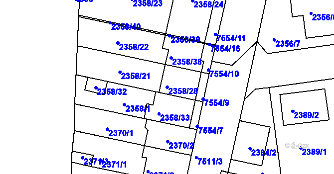 Parcela st. 2358/28 v KÚ Líšeň, Katastrální mapa