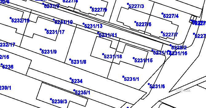 Parcela st. 5231/18 v KÚ Líšeň, Katastrální mapa