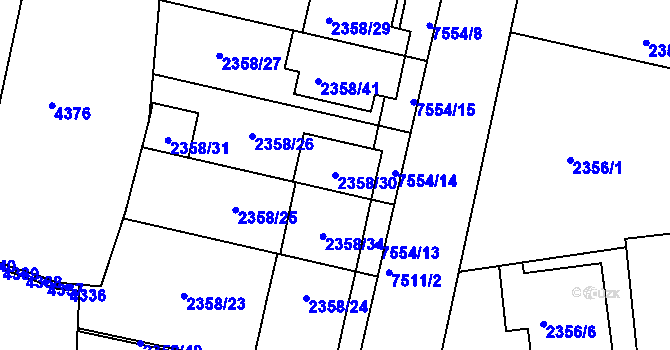 Parcela st. 2358/30 v KÚ Líšeň, Katastrální mapa