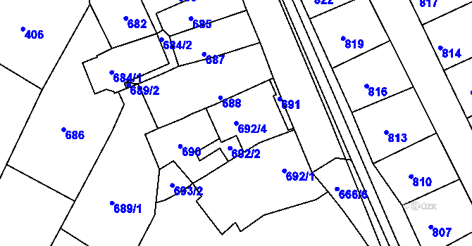 Parcela st. 692/4 v KÚ Líšeň, Katastrální mapa