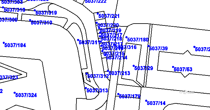 Parcela st. 5037/214 v KÚ Líšeň, Katastrální mapa