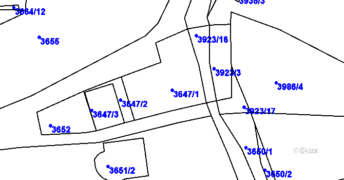 Parcela st. 3647/1 v KÚ Líšeň, Katastrální mapa