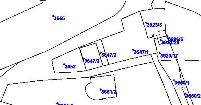 Parcela st. 3647/2 v KÚ Líšeň, Katastrální mapa