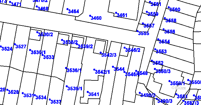 Parcela st. 3542/3 v KÚ Líšeň, Katastrální mapa