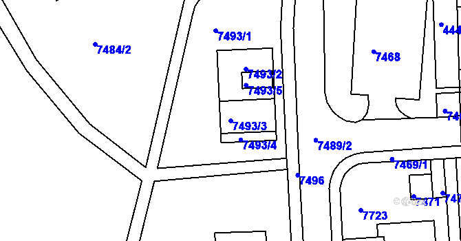 Parcela st. 7493/3 v KÚ Líšeň, Katastrální mapa