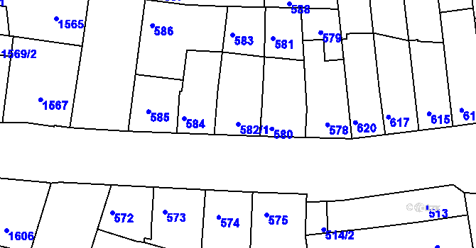 Parcela st. 582/1 v KÚ Líšeň, Katastrální mapa