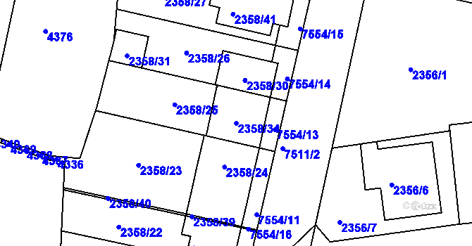 Parcela st. 2358/34 v KÚ Líšeň, Katastrální mapa