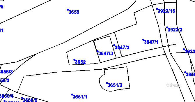 Parcela st. 3647/3 v KÚ Líšeň, Katastrální mapa