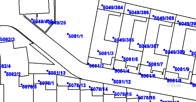 Parcela st. 5081/3 v KÚ Líšeň, Katastrální mapa