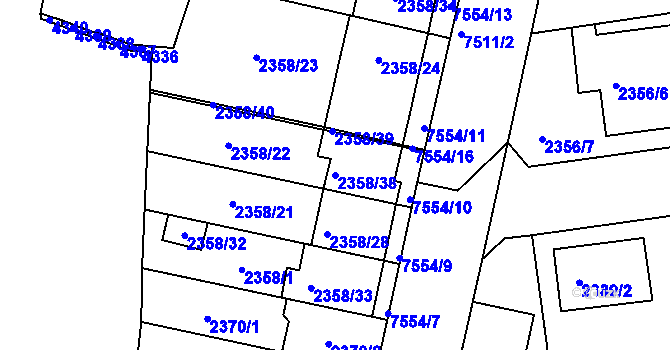 Parcela st. 2358/38 v KÚ Líšeň, Katastrální mapa