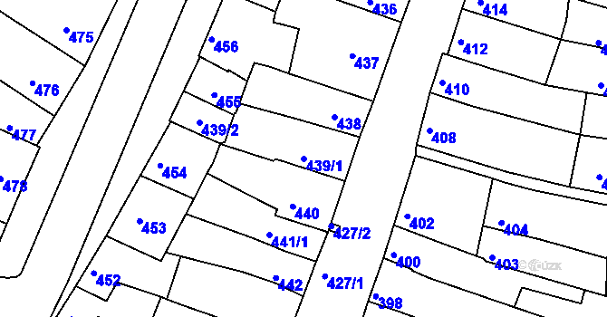 Parcela st. 439/1 v KÚ Líšeň, Katastrální mapa