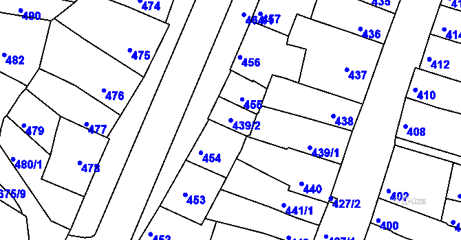 Parcela st. 439/2 v KÚ Líšeň, Katastrální mapa