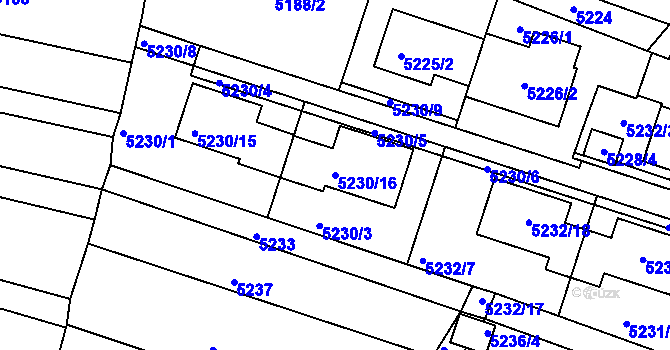 Parcela st. 5230/16 v KÚ Líšeň, Katastrální mapa