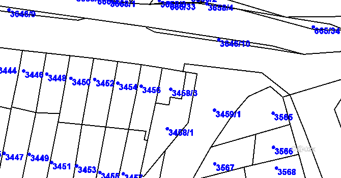 Parcela st. 3458/3 v KÚ Líšeň, Katastrální mapa