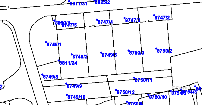 Parcela st. 8749/3 v KÚ Líšeň, Katastrální mapa