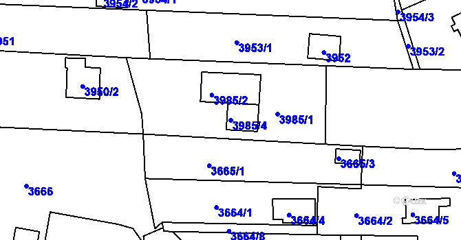 Parcela st. 3985/4 v KÚ Líšeň, Katastrální mapa