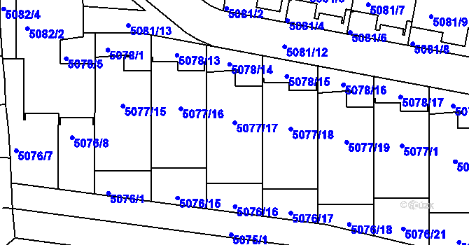 Parcela st. 5077/17 v KÚ Líšeň, Katastrální mapa