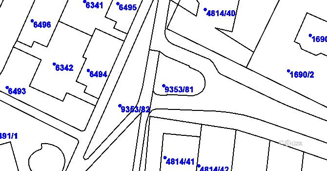 Parcela st. 9353/81 v KÚ Líšeň, Katastrální mapa