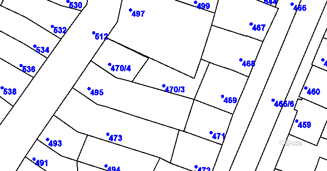 Parcela st. 470/3 v KÚ Líšeň, Katastrální mapa