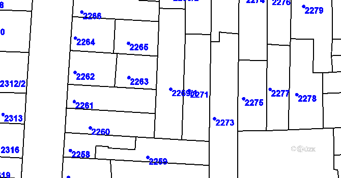 Parcela st. 2269/1 v KÚ Líšeň, Katastrální mapa