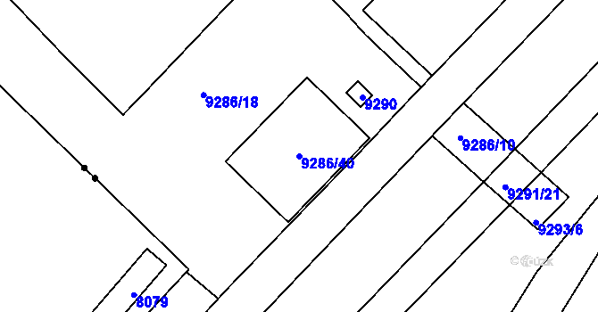 Parcela st. 9286/40 v KÚ Líšeň, Katastrální mapa