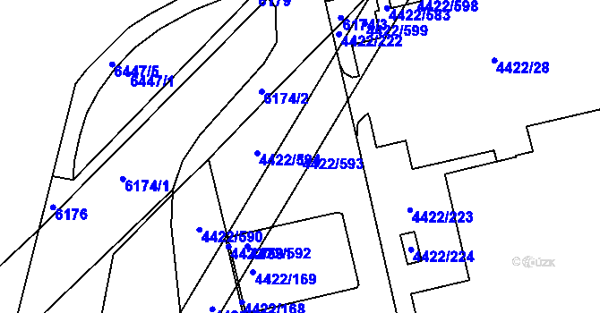 Parcela st. 4422/593 v KÚ Líšeň, Katastrální mapa