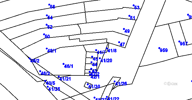 Parcela st. 41/7 v KÚ Maloměřice, Katastrální mapa