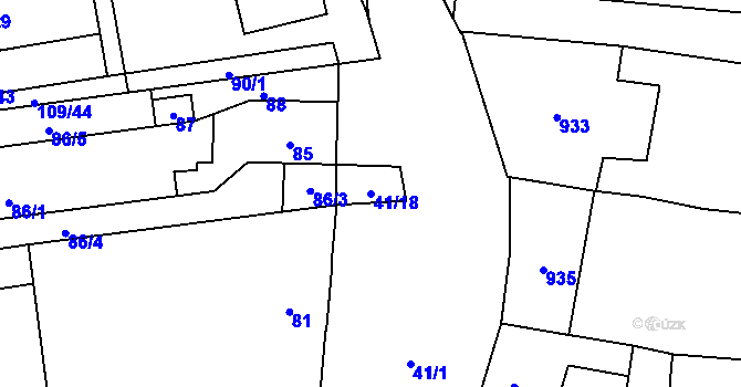 Parcela st. 41/18 v KÚ Maloměřice, Katastrální mapa