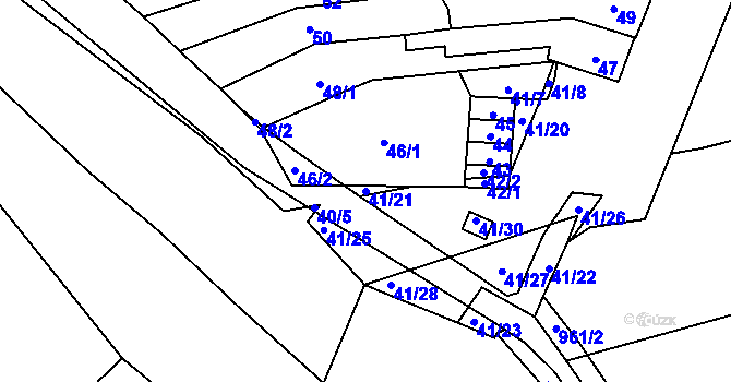 Parcela st. 41/21 v KÚ Maloměřice, Katastrální mapa