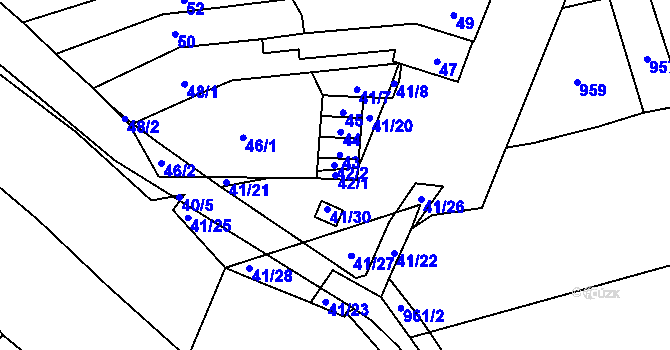 Parcela st. 42/1 v KÚ Maloměřice, Katastrální mapa