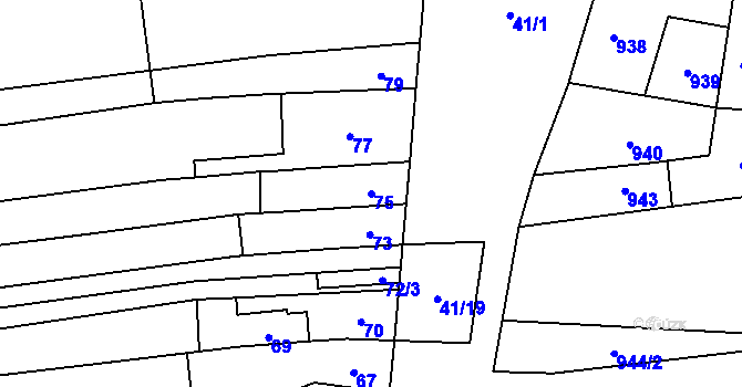 Parcela st. 75 v KÚ Maloměřice, Katastrální mapa