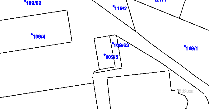 Parcela st. 109/5 v KÚ Maloměřice, Katastrální mapa