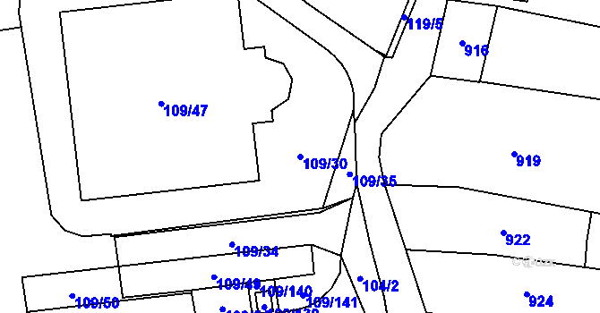 Parcela st. 109/30 v KÚ Maloměřice, Katastrální mapa