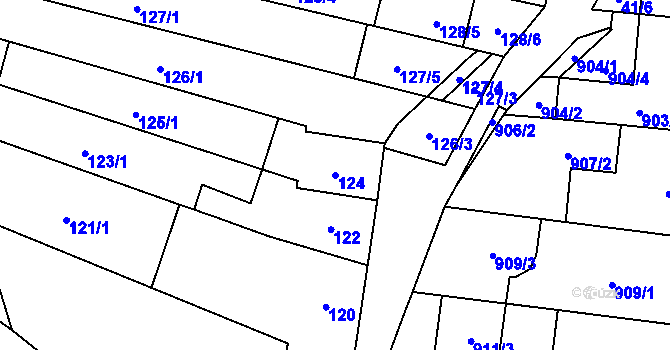 Parcela st. 124 v KÚ Maloměřice, Katastrální mapa