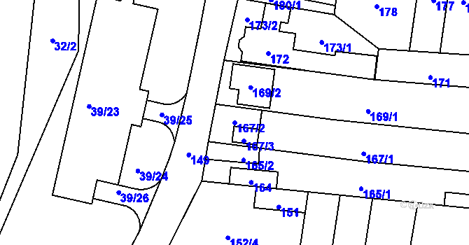 Parcela st. 167/2 v KÚ Maloměřice, Katastrální mapa