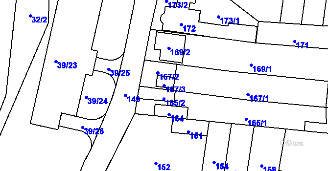Parcela st. 167/3 v KÚ Maloměřice, Katastrální mapa
