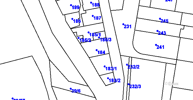 Parcela st. 184 v KÚ Maloměřice, Katastrální mapa