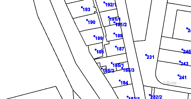 Parcela st. 186 v KÚ Maloměřice, Katastrální mapa