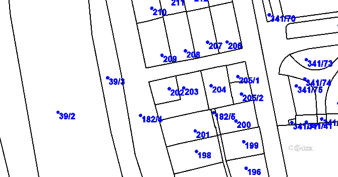 Parcela st. 202 v KÚ Maloměřice, Katastrální mapa