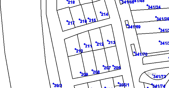 Parcela st. 211 v KÚ Maloměřice, Katastrální mapa